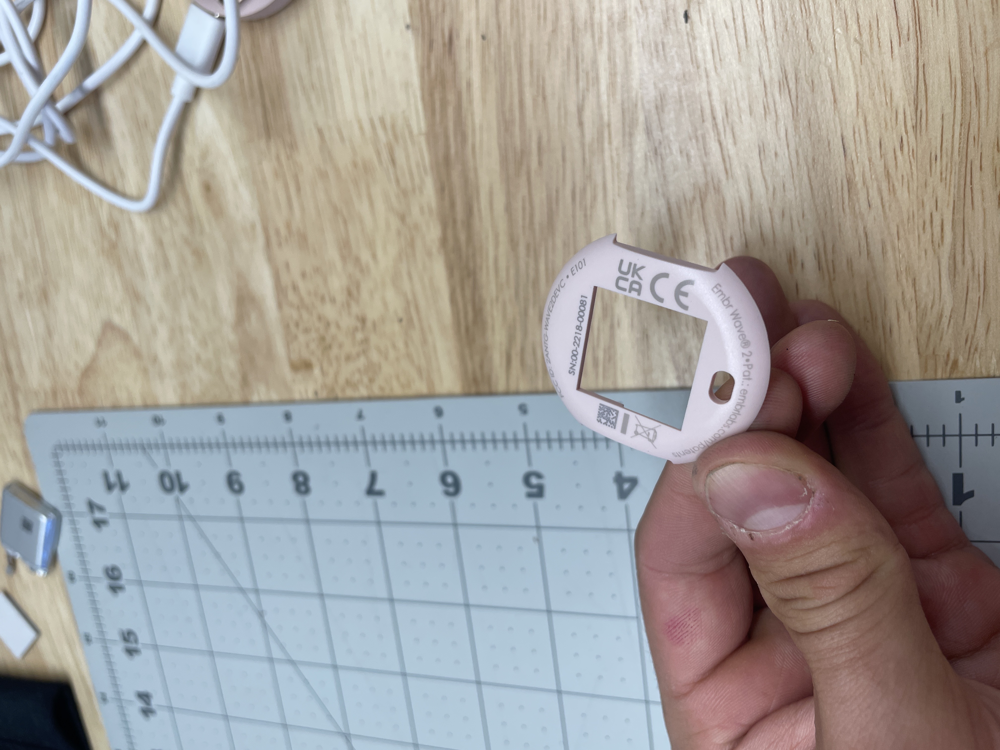 Pad printed markings detail — white housing